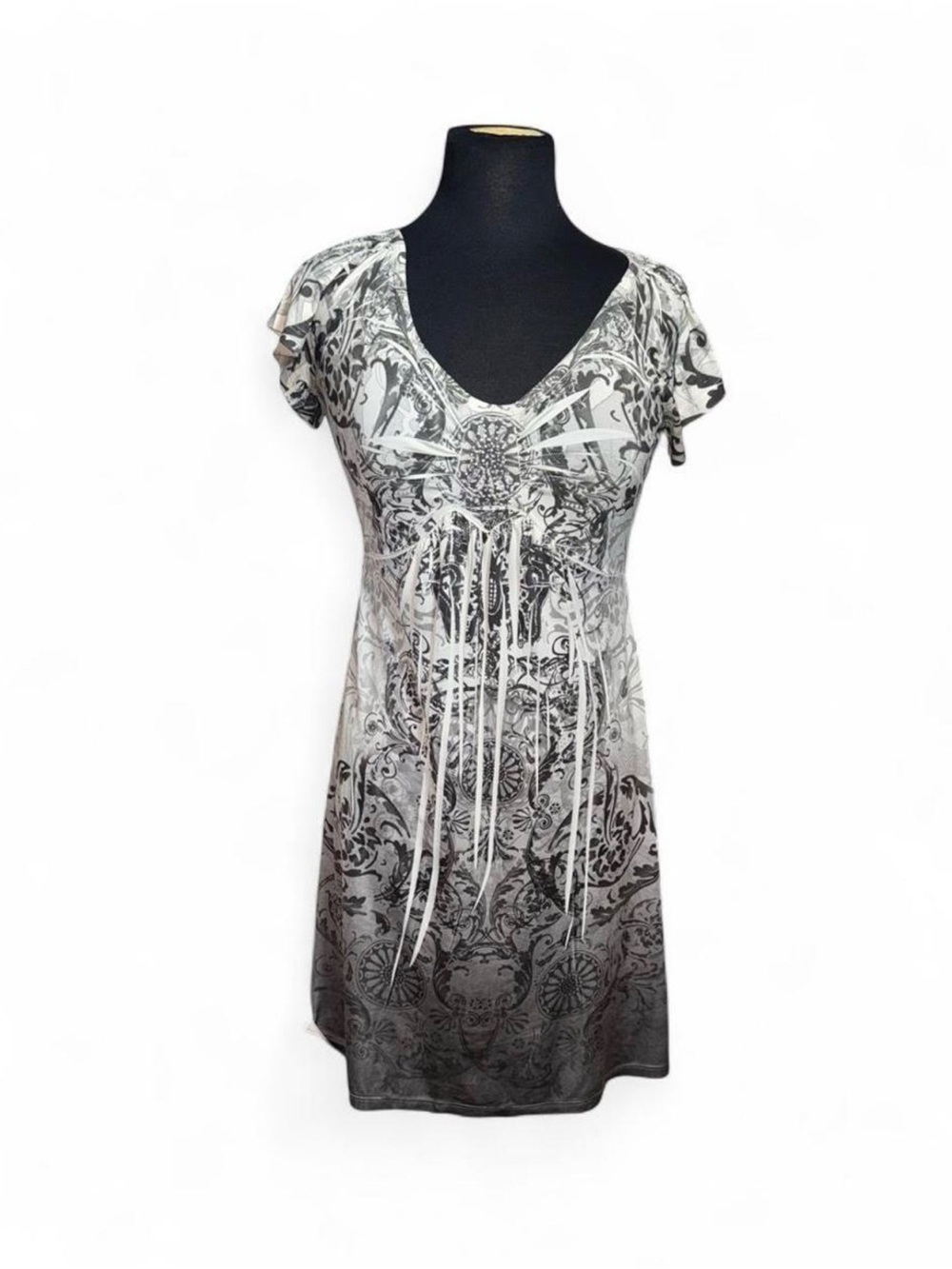 Y2K Apt. 9 Petite 5 Black Gray Ombré Rhinestone Empire Waist Dress